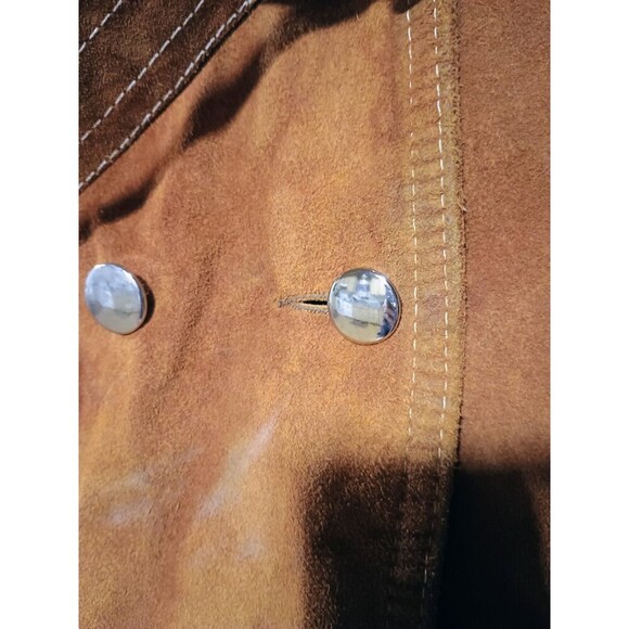 Vintage 70s Suede Trench Coat Rust Brown Belted Long Jacket Boho Western Women's - Picture 13 of 16